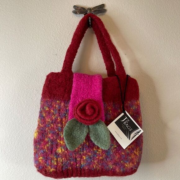 JZ Bags 100% Wool, Felted shoulder bag purse two interior pockets flower - Picture 2 of 11